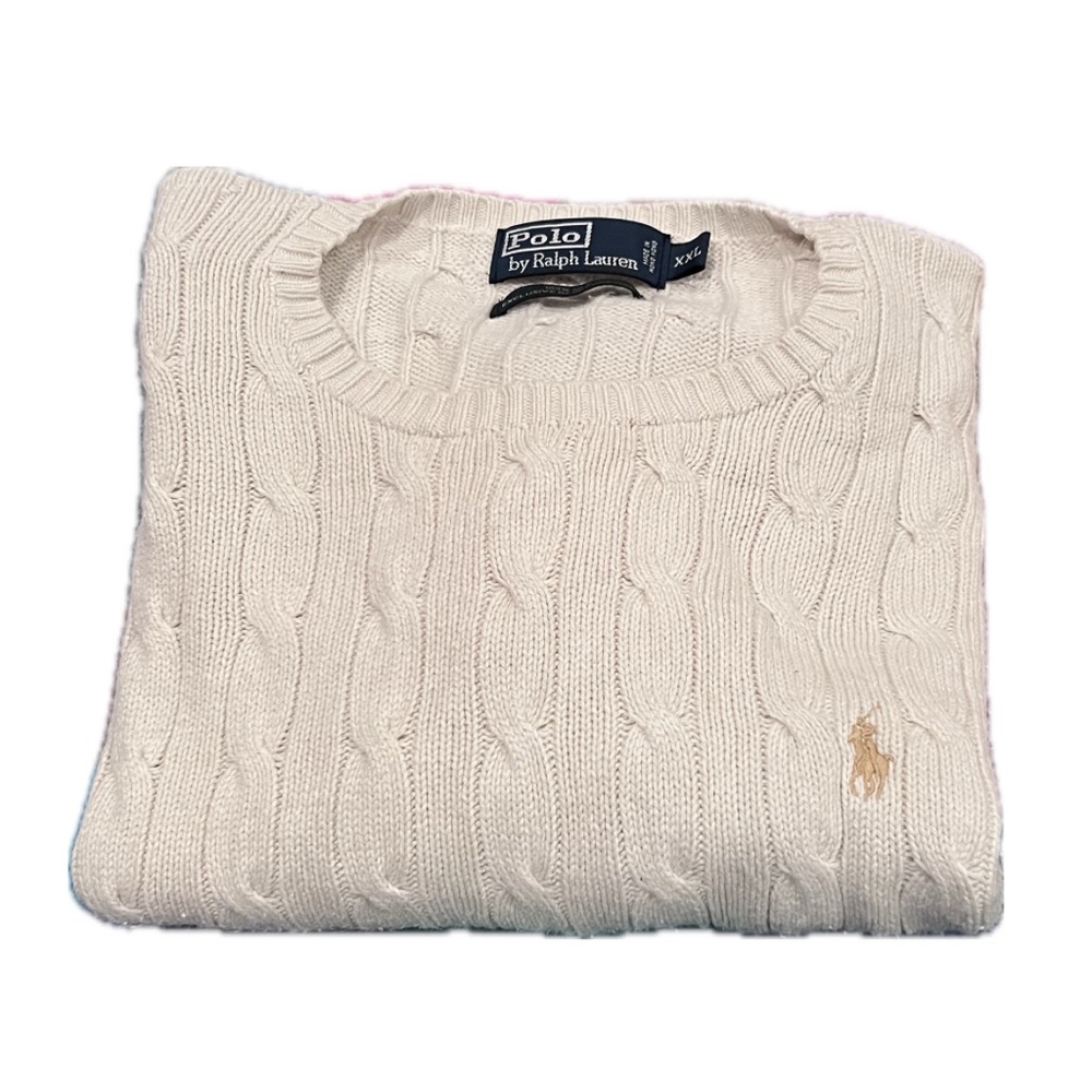 Ralph Lauren Cream Cable Knit Crewneck Sweater